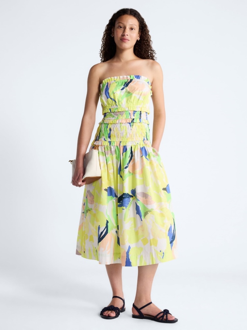 NWT Free Assembly Cotton Poplin Strapless Tiered Vibrant Colored Midi Dress